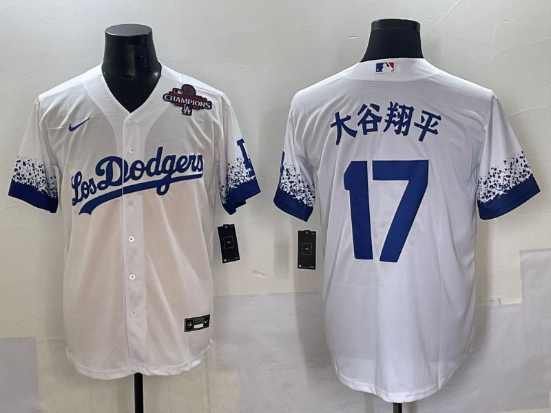 Men Los Angeles Dodgers #17 Ohtani White blue City Edition Nike MLB Jersey style 5